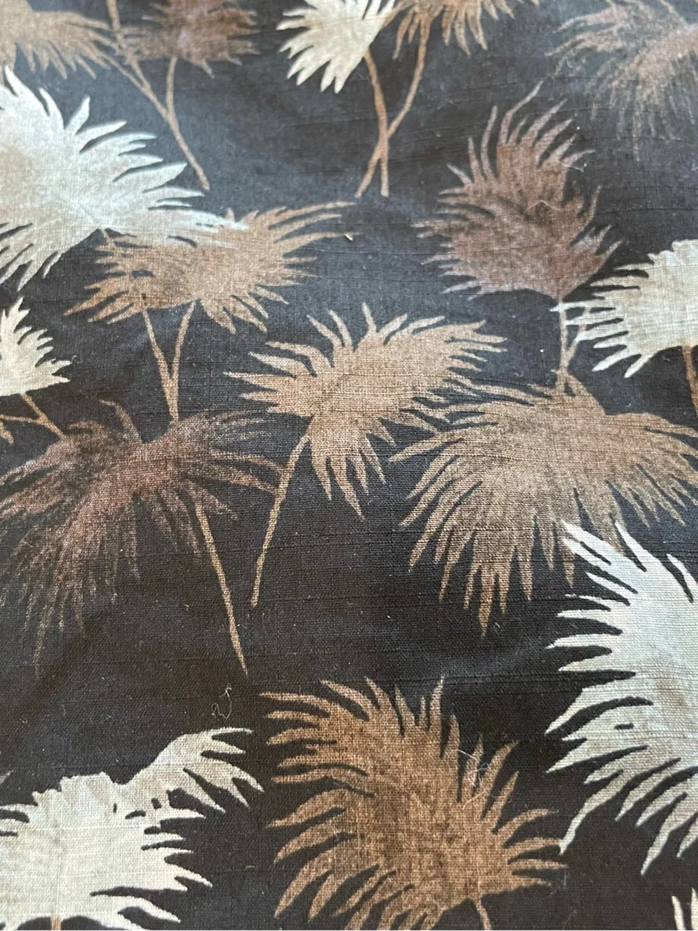 J. Crew Black Short-Sleeve Button-Down Shirt with Gray and Brown Palm Print